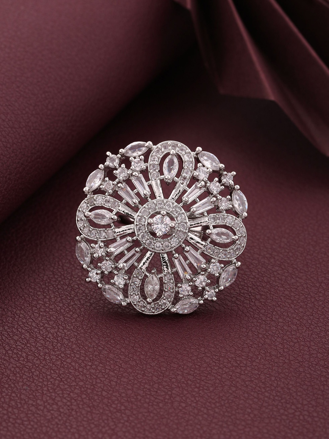

Vita Bella Sterling Silver Silver-Plated AD Studded Finger Ring