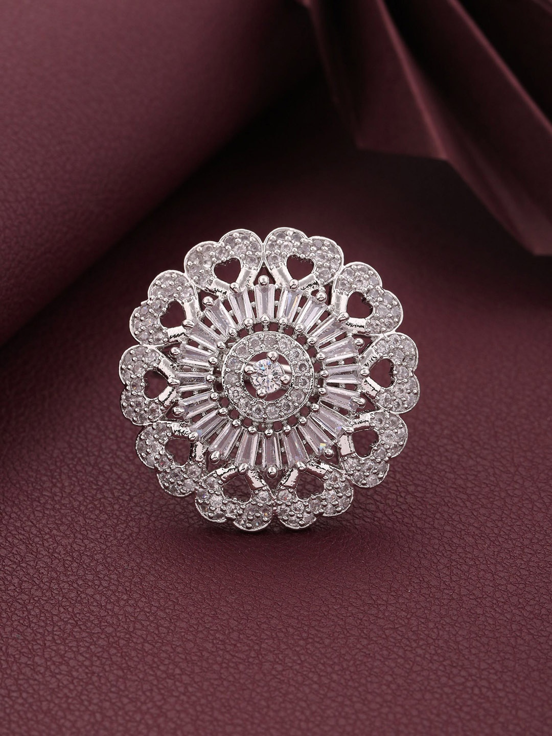 

Vita Bella 92.5 Sterling Silver Silver-Plated AD-Studded Adjustable Finger Ring