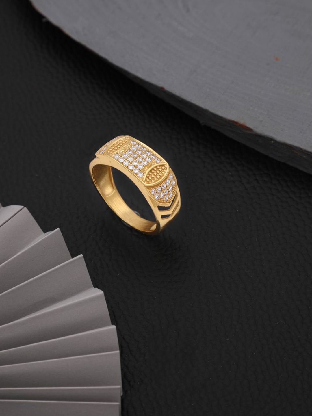

Vita Bella Masculine & Sophisticated Men Gold-Plated Stone Studded Finger Ring