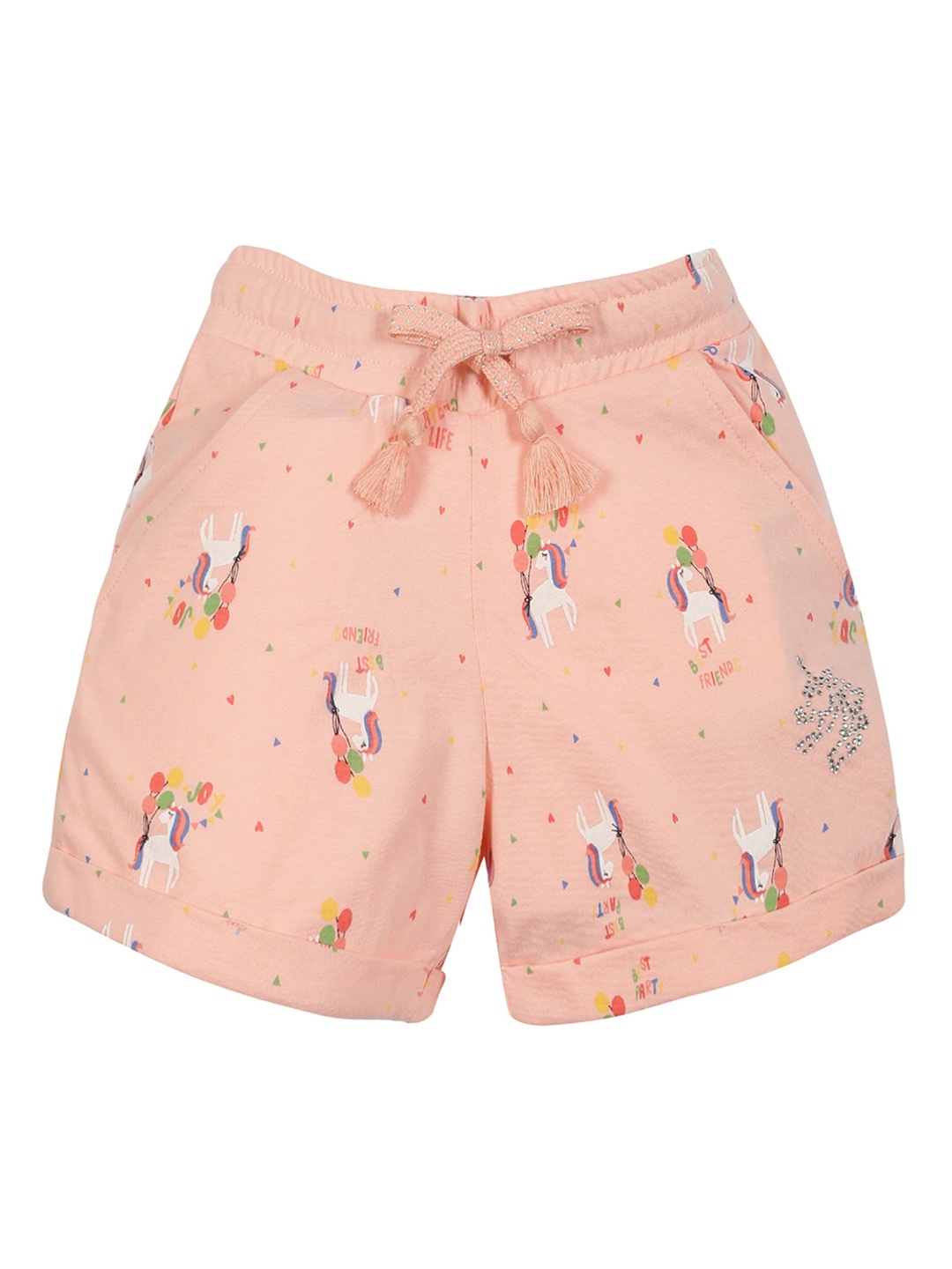 

PLUM TREE Girls Conversational Printed High-Rise Pure Cotton Shorts, Peach