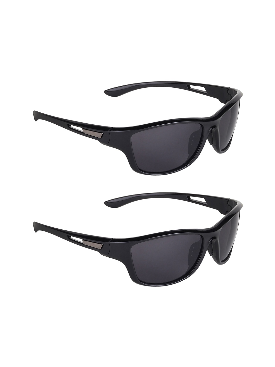 

CRIBA Set Of 2 Full Rim Sports Sunglasses with UV Protected Lens VCR_N-SPRTS_BLK-BLK, Black