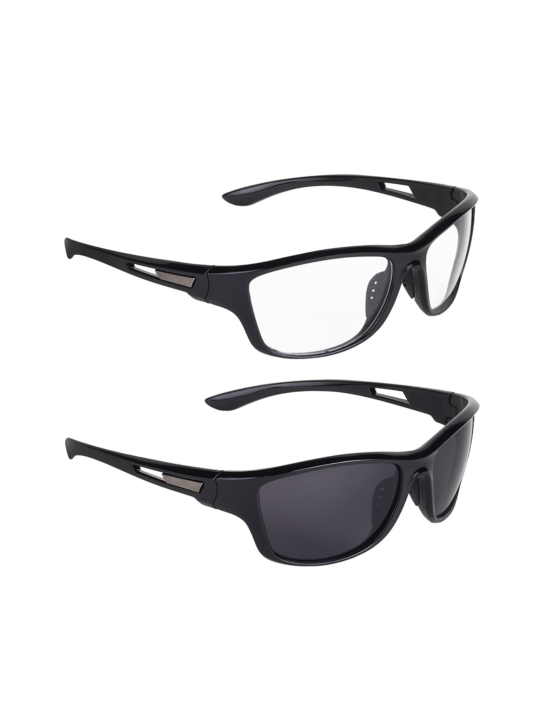 

CRIBA Set Of 2 Full Rim Sports Sunglasses with UV Protected Lens VCR_N-SPRTS_BLK-CLR, Black