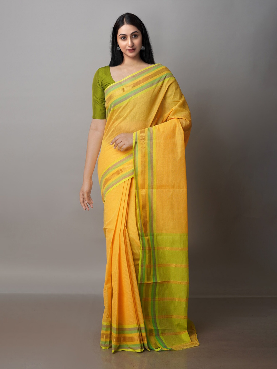 

Unnati Silks Pure Cotton Handloom Mangalagiri Zari Saree, Orange