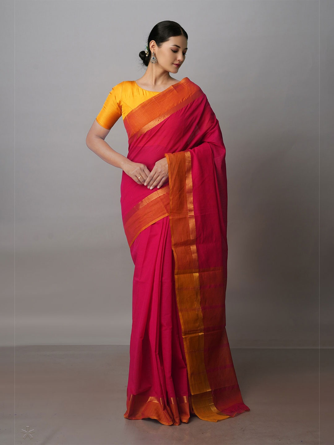 

Unnati Silks Pure Cotton Handloom Mangalagiri Zari Saree, Pink