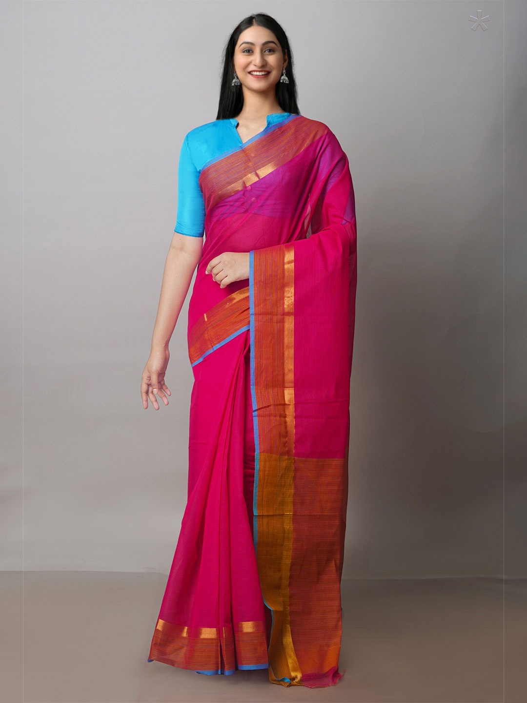 

Unnati Silks Zari Pure Cotton Mangalagiri Saree, Pink