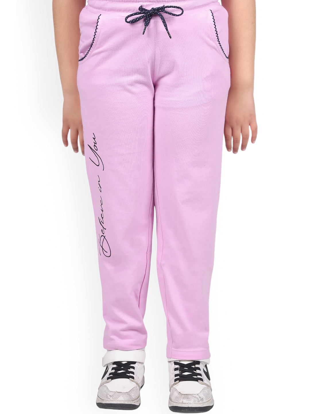 

3PIN Girls Typography Printed Cotton Track Pants, Pink