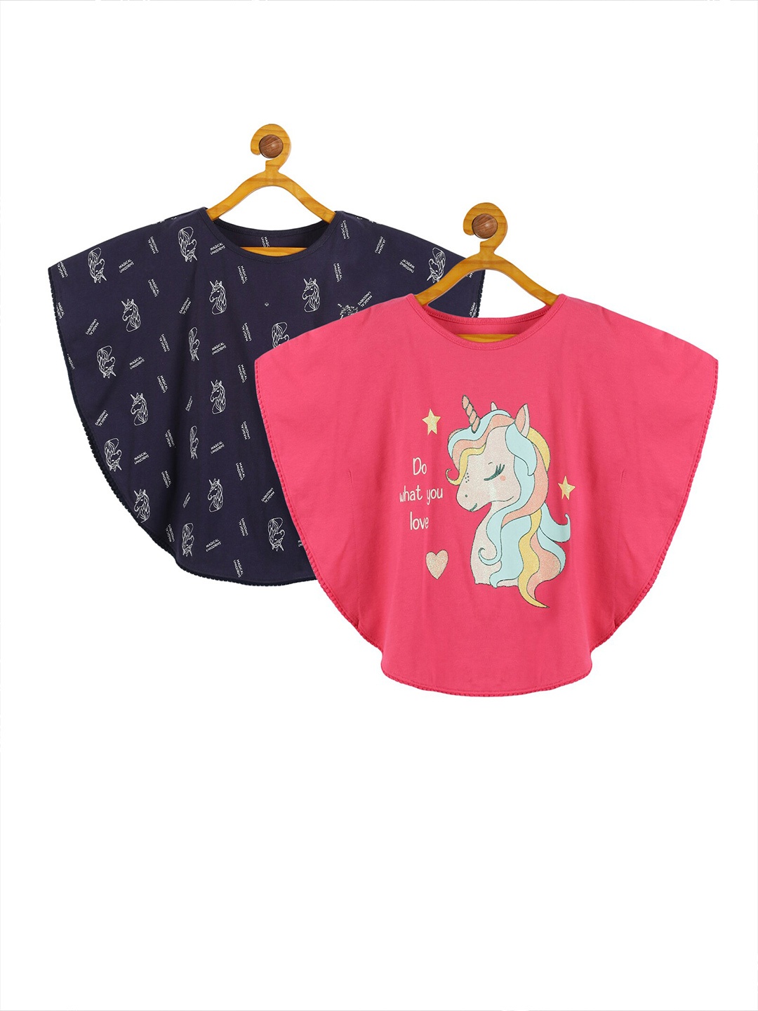 

PLUM TREE Girls Pack Of 2 Graphic Printed Pure Cotton Top, Navy blue