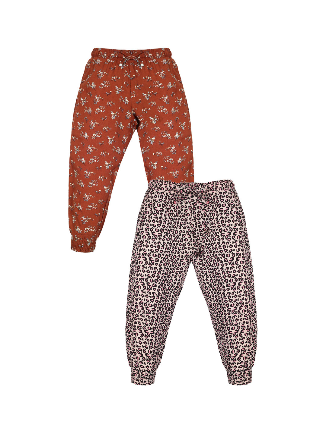

PLUM TREE Girls Pack Of 2 Animal Printed Pure Cotton Joggers, Pink
