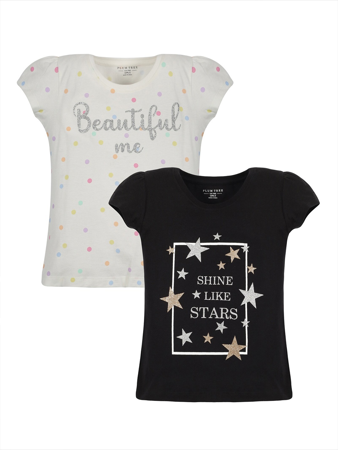 

PLUM TREE Pack Of 2 Typography Printed Cotton T-shirt, Off white