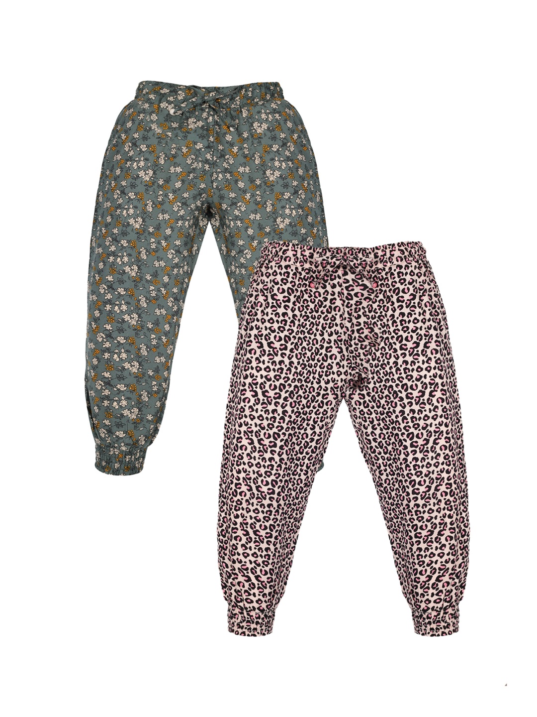 

PLUM TREE Girls Pack Of 2 Animal Printed Pure Cotton Joggers, Pink