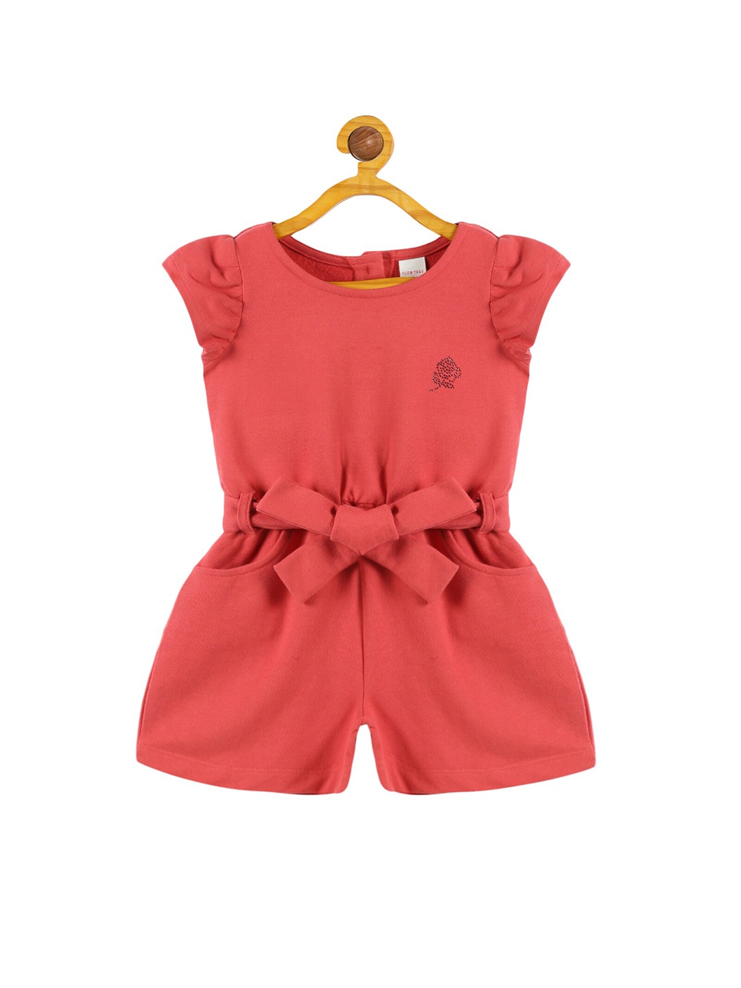 

PLUM TREE Girls Waist Tie-Ups Pure Cotton Playsuit, Red