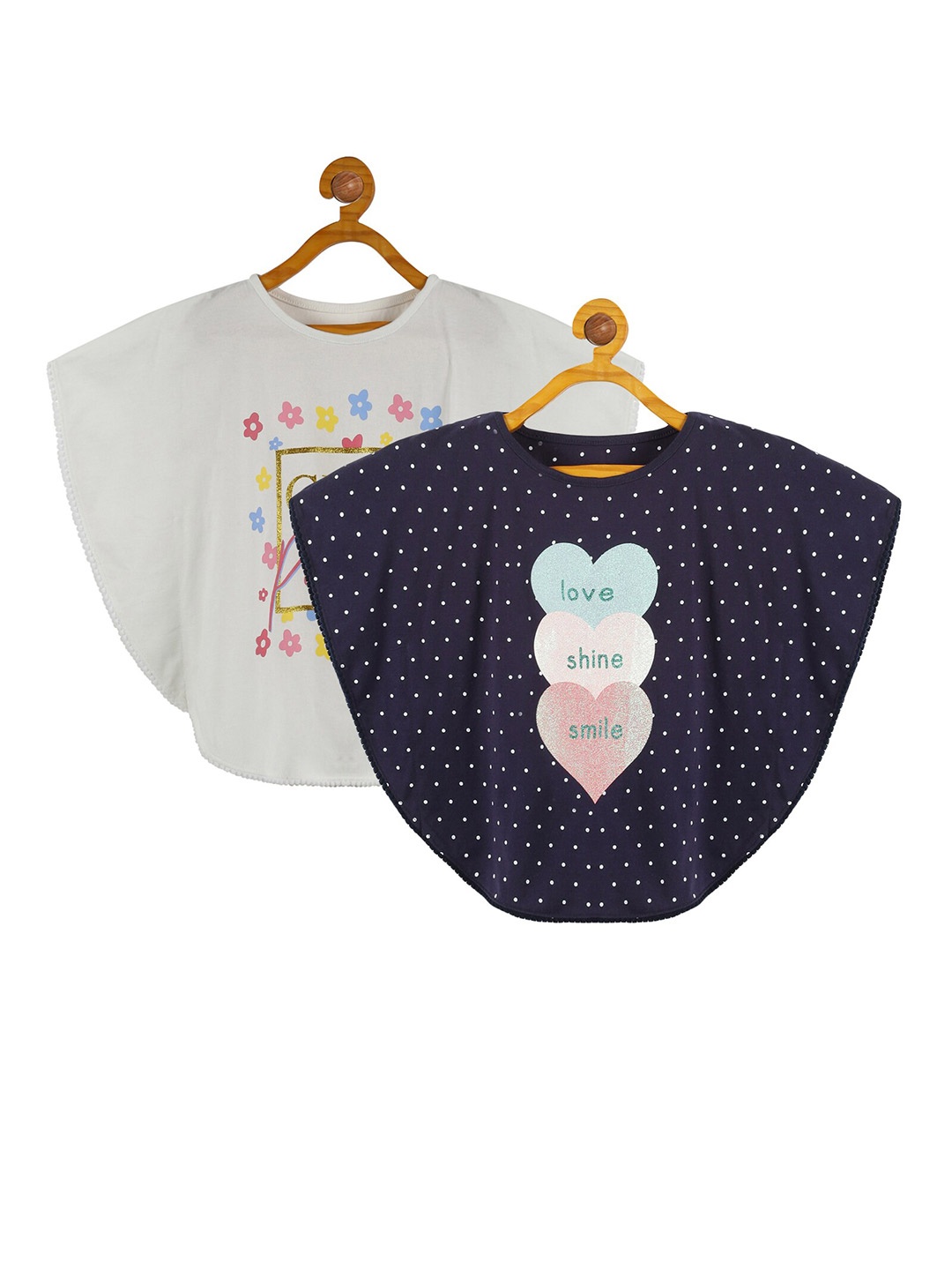 

PLUM TREE Girls Pack Of 2 Graphic Printed Pure Cotton Top, Navy blue