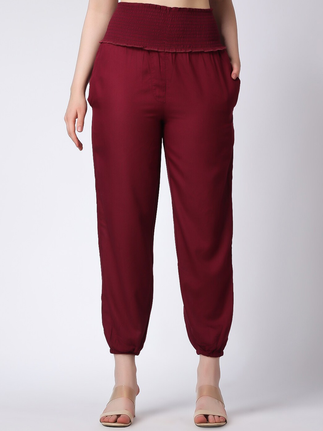 

COLOR STUDIO Women High-Rise Relaxed Easy Wash Maternity Joggers, Maroon