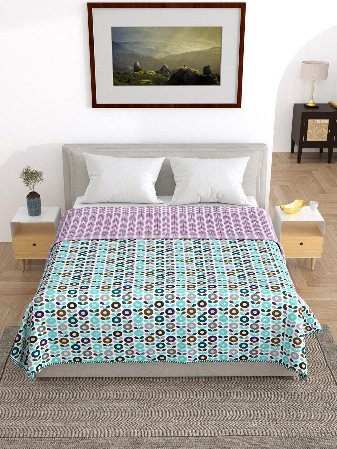 

RAASO Blue & Purple Geometric Printed Reversible AC Room 150 GSM Double Bed Dohar