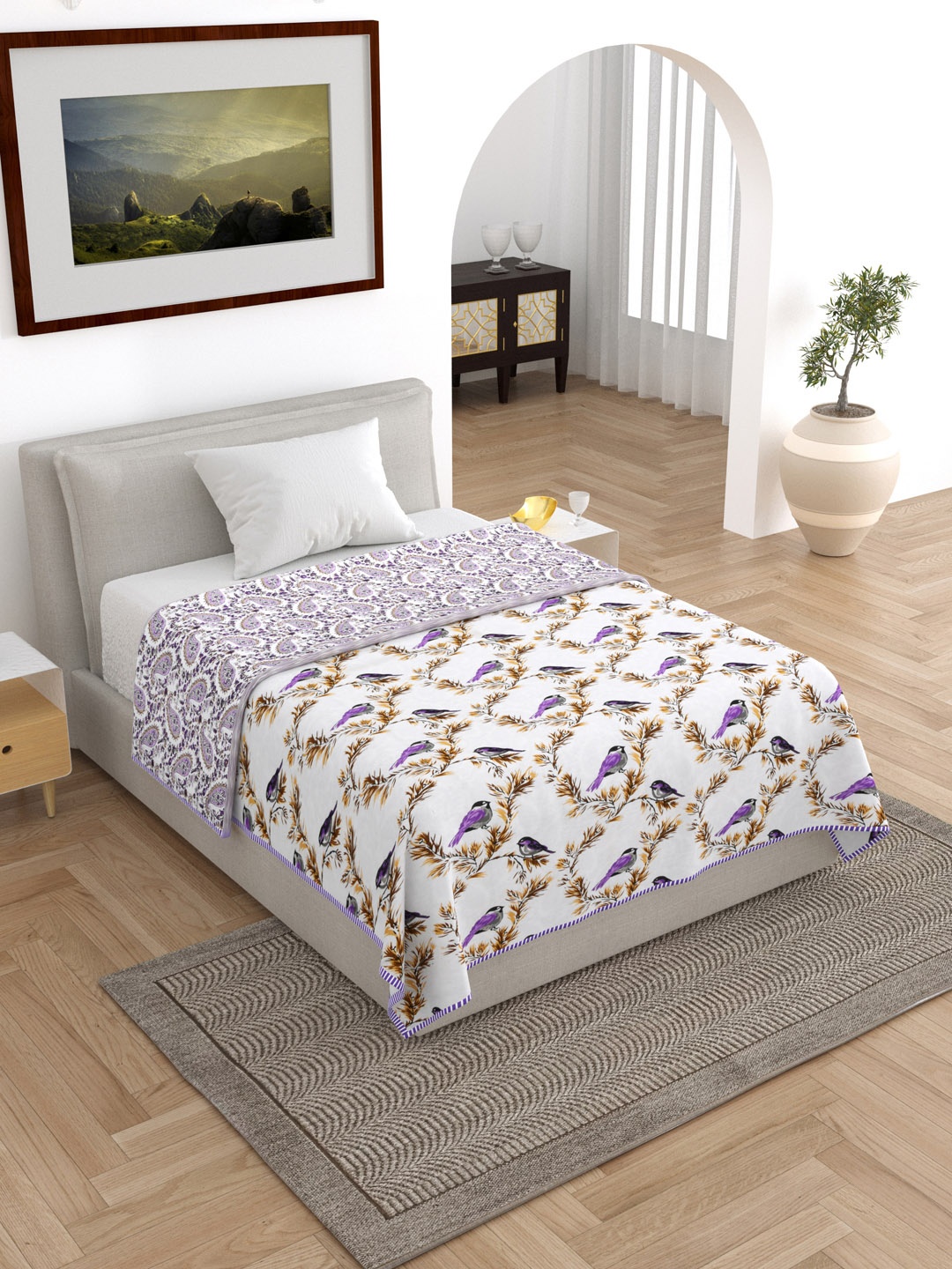 

RAASO White & Purple Ethnic Motifs Printed Reversible AC Room 150 GSM Single Bed Dohar