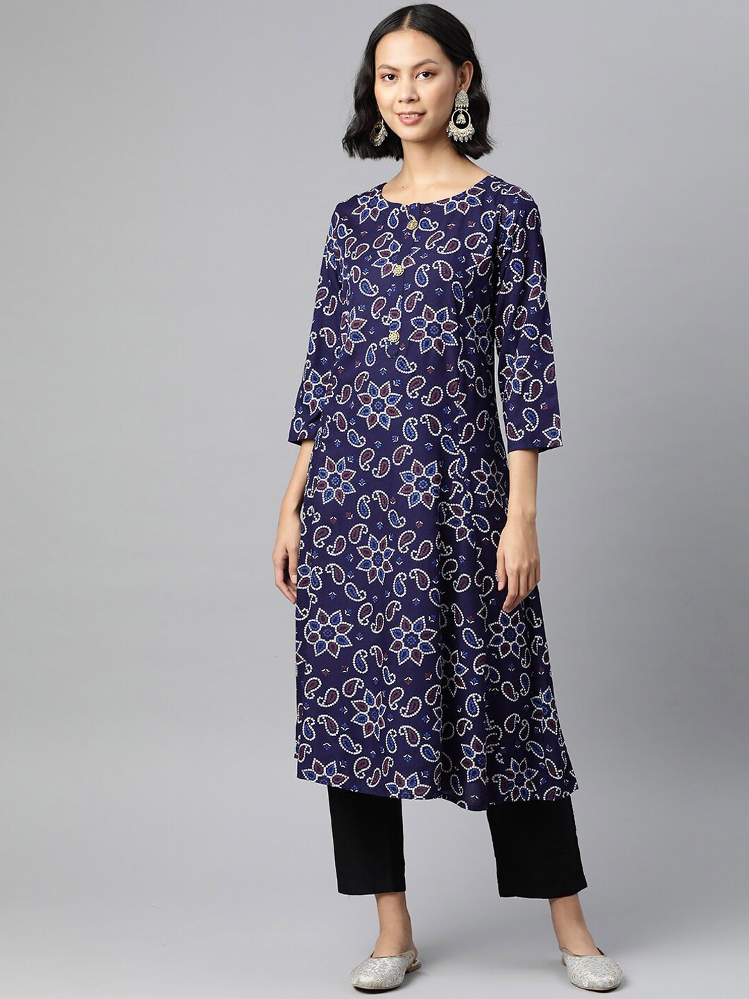 

Bachuu Bandhani Printed A-Line Regular Kurta, Blue