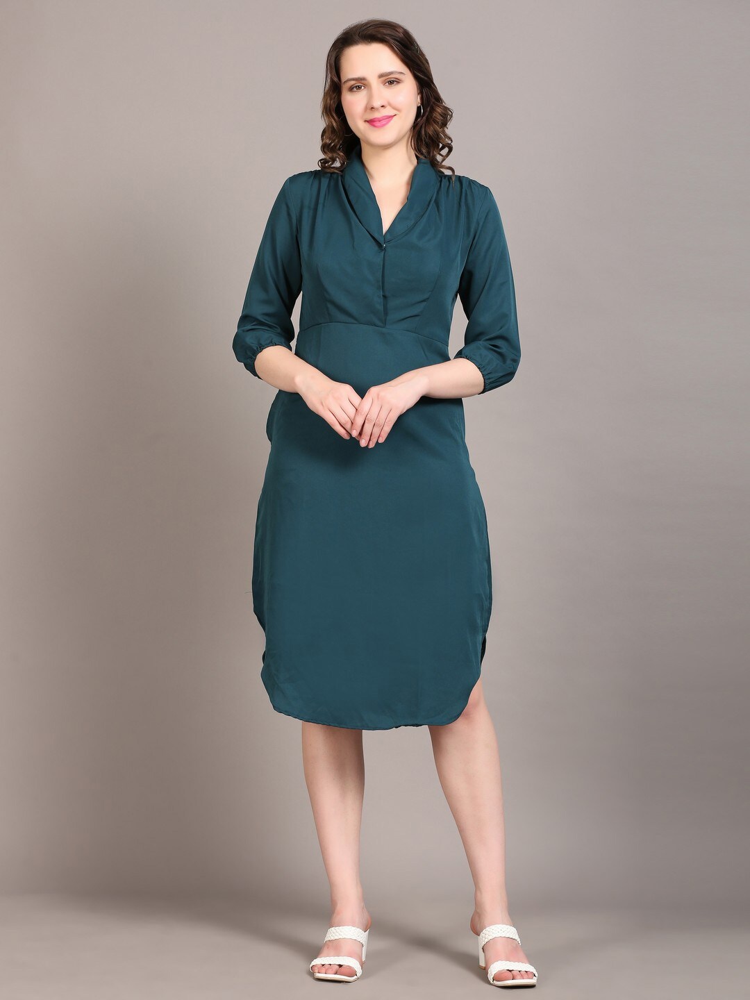 

DESI WOMANIYA Crepe A-Line Midi Dress, Teal