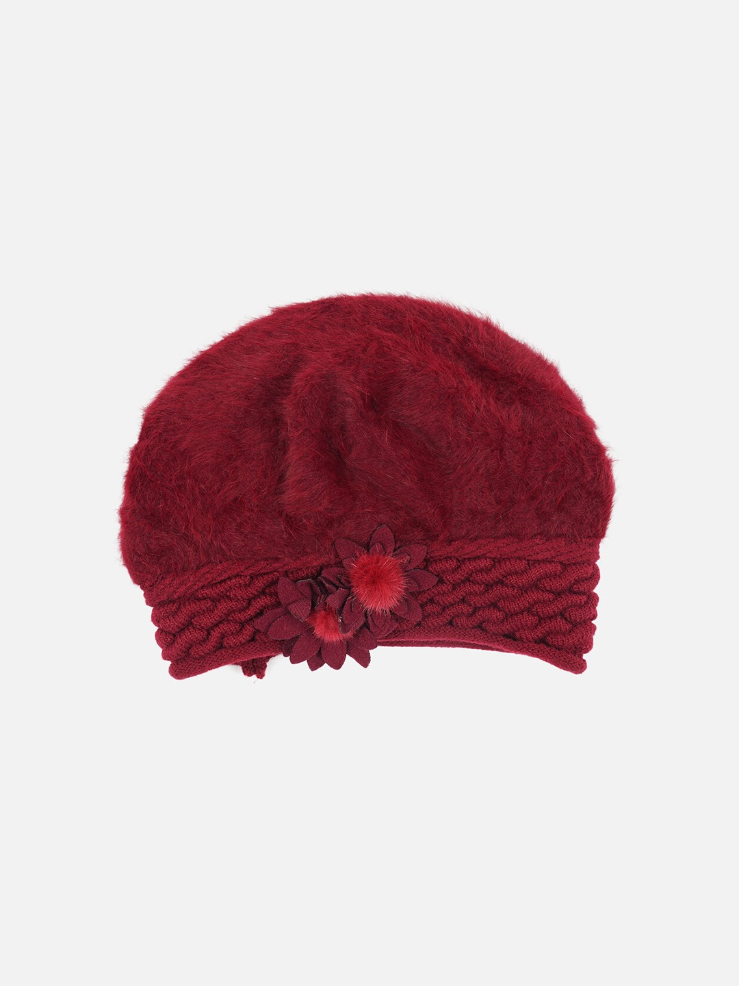 

Bunnywave Women Self Design Knitted Woollen Beanie, Maroon