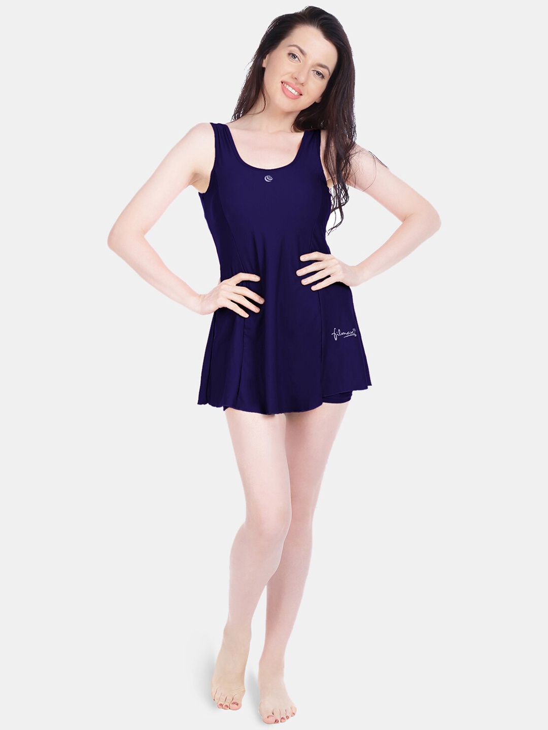 

FILMAX ORIGINALS Plus Size Round Neck Sleeveless Swimming Dress, Navy blue