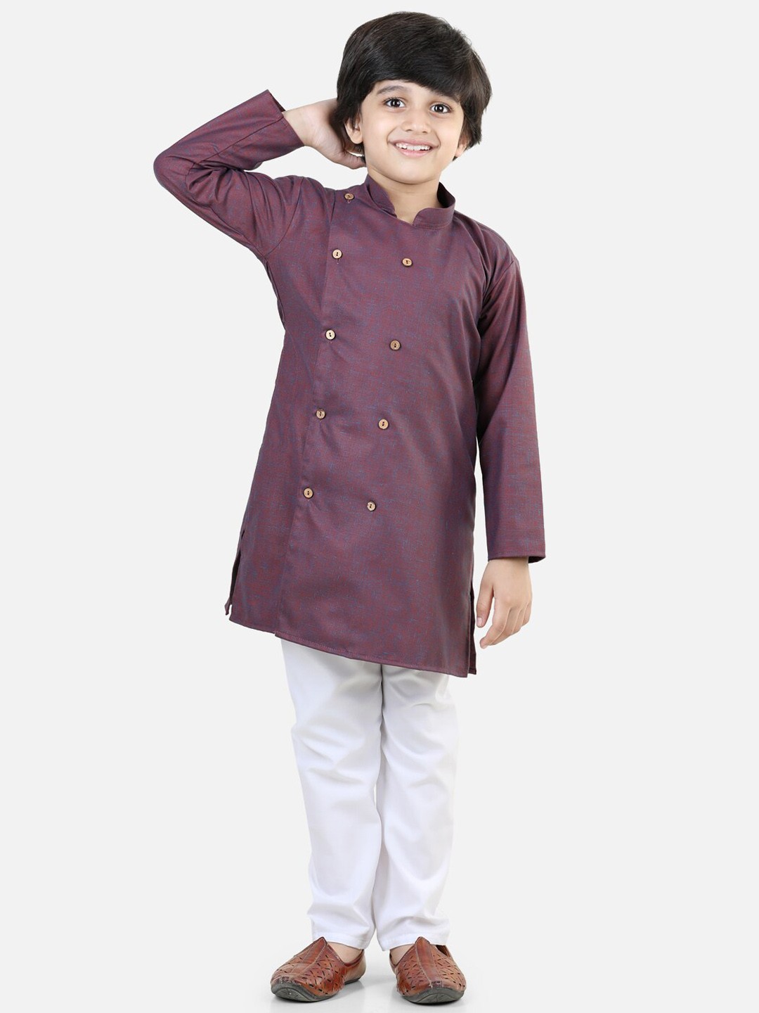 

BownBee Boys Mandarin Collar Straight Kurta with Pyjamas, Purple
