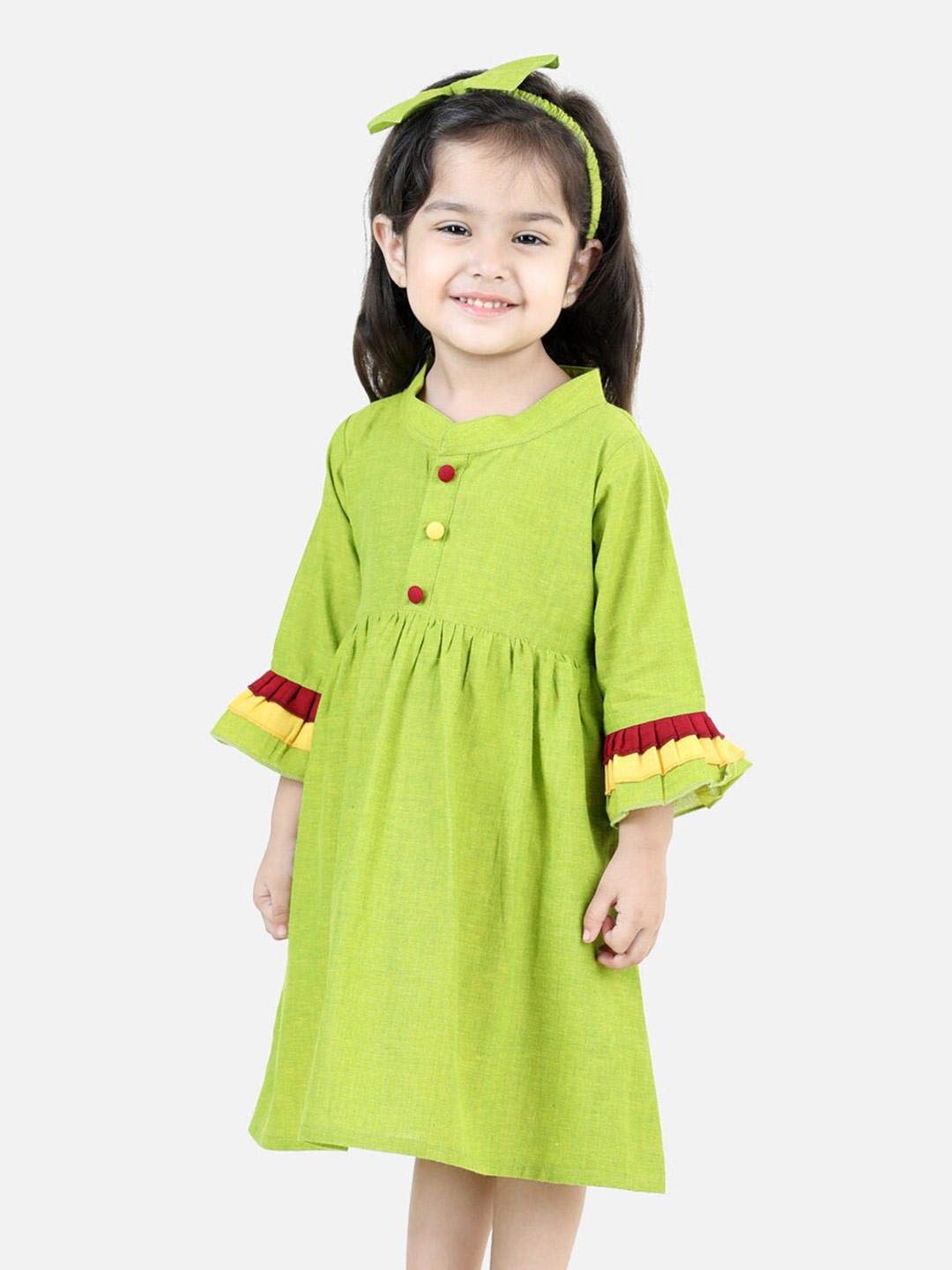 

BownBee Girls Mandarin Collar Fit & Flare Dress, Green