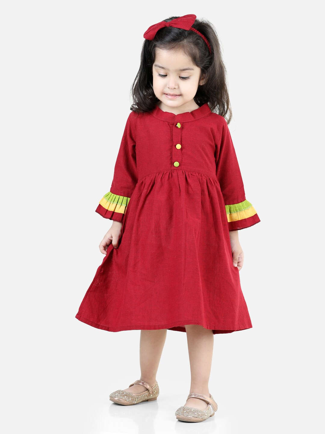 

BownBee Girls Bell Sleeve A-Line Dress, Maroon