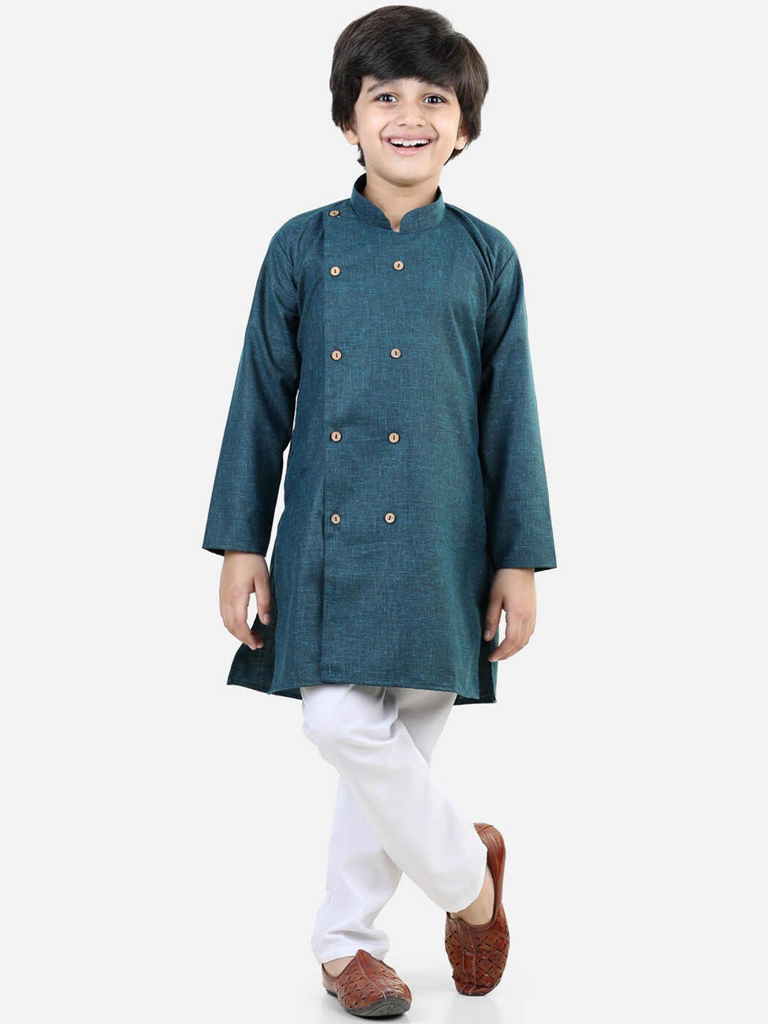 

BownBee Boys Mandarin Collar Straight Kurta with Pyjamas, Teal