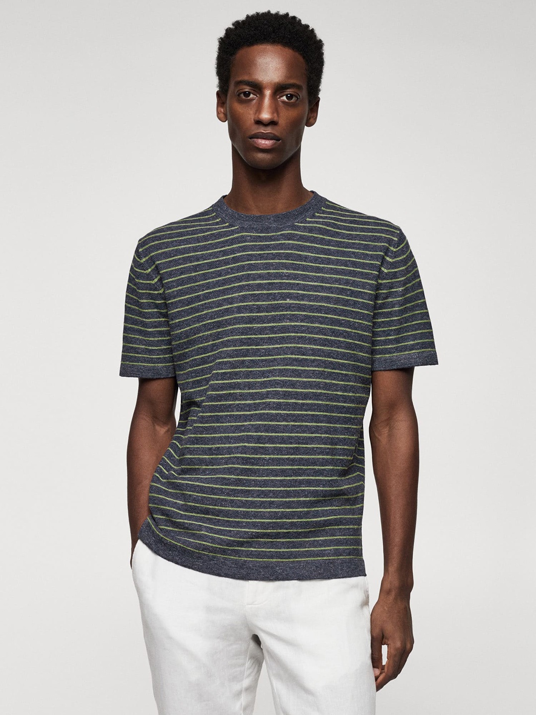 

MANGO MAN Striped Knitted T-shirt, Black