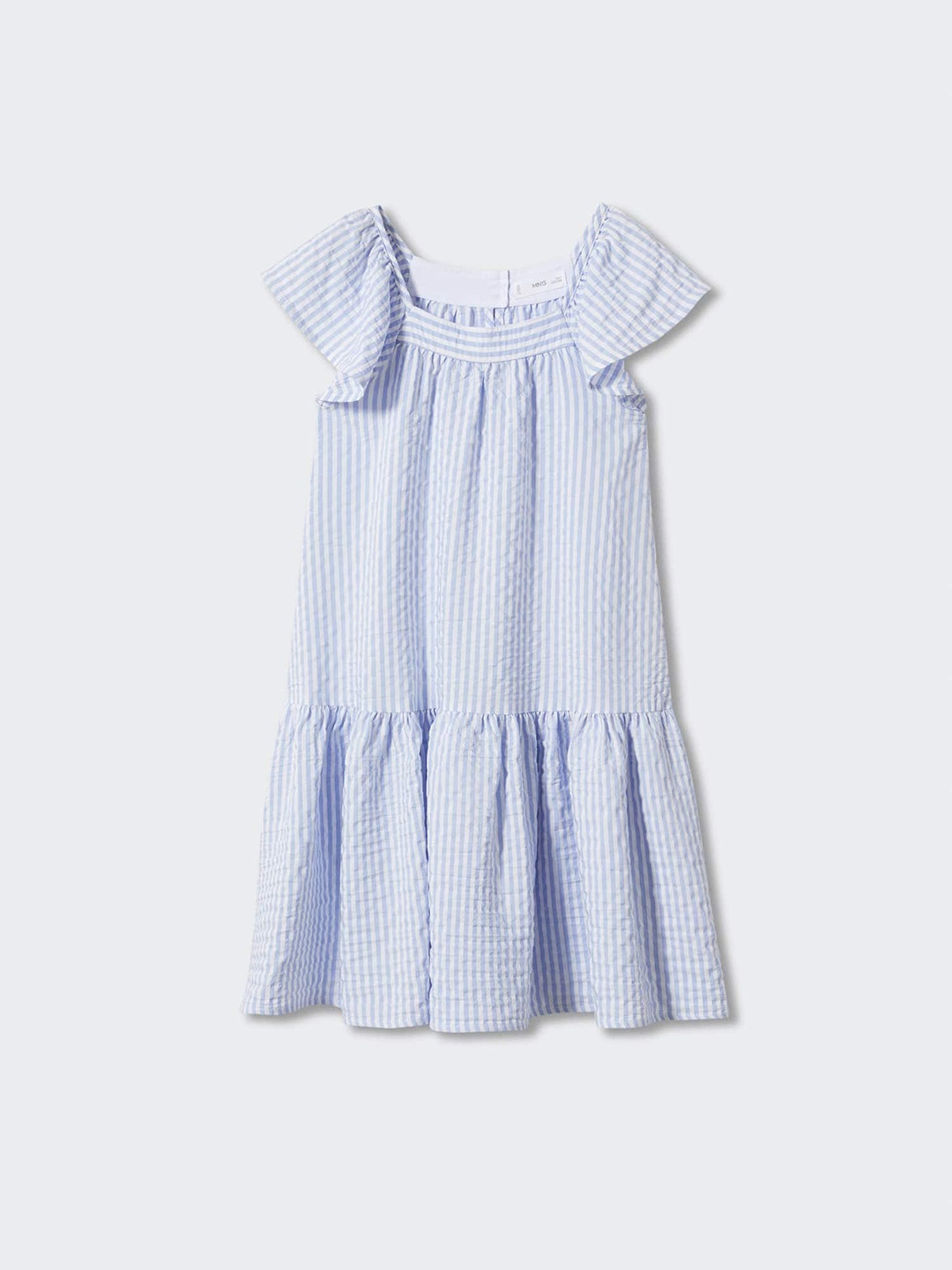

Mango Kids Girls Seersucker Striped Flared Sleeves A-Line Dress, Blue