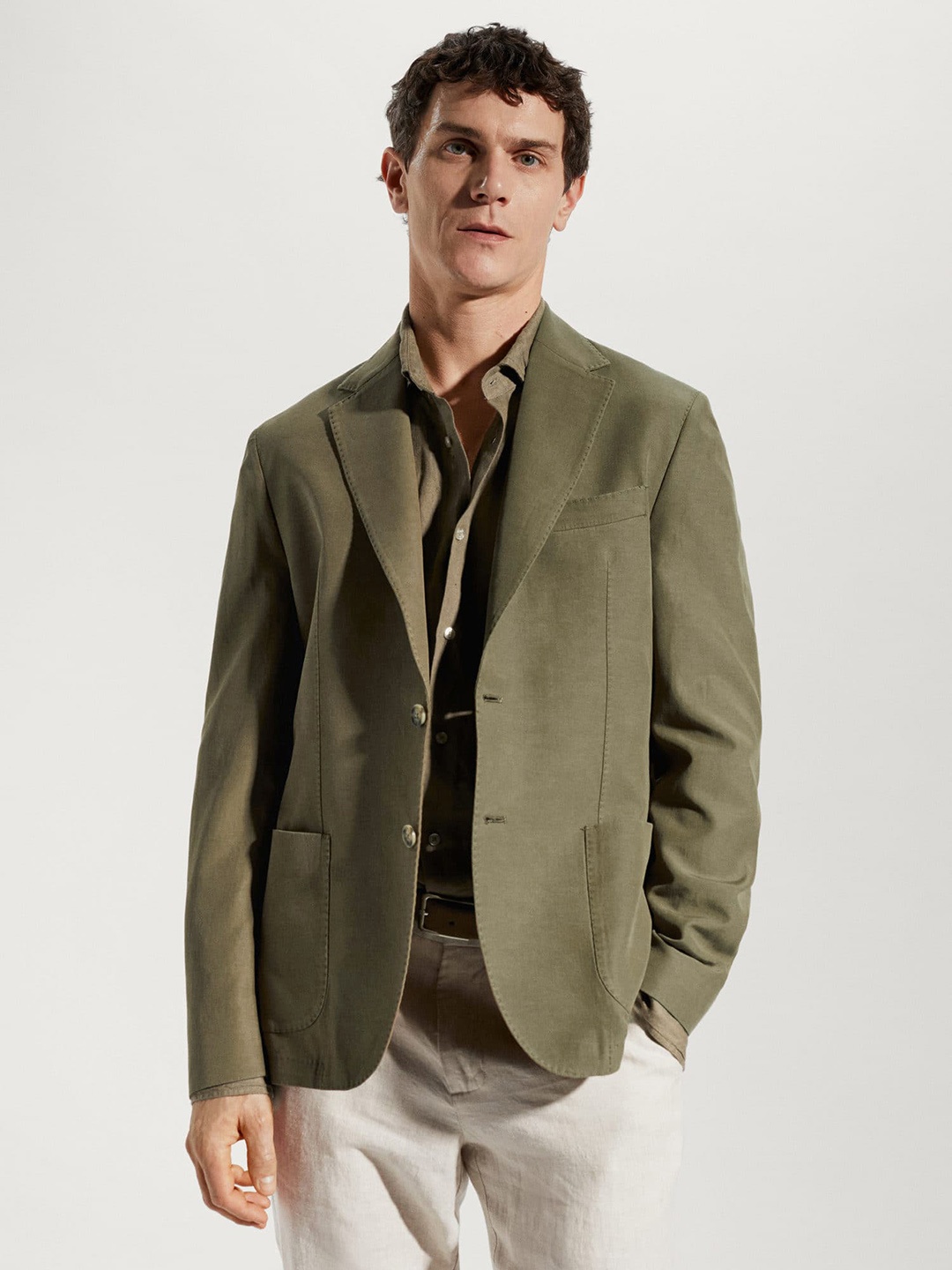 

MANGO MAN Single-Breasted Slim Fit Blazer, Khaki