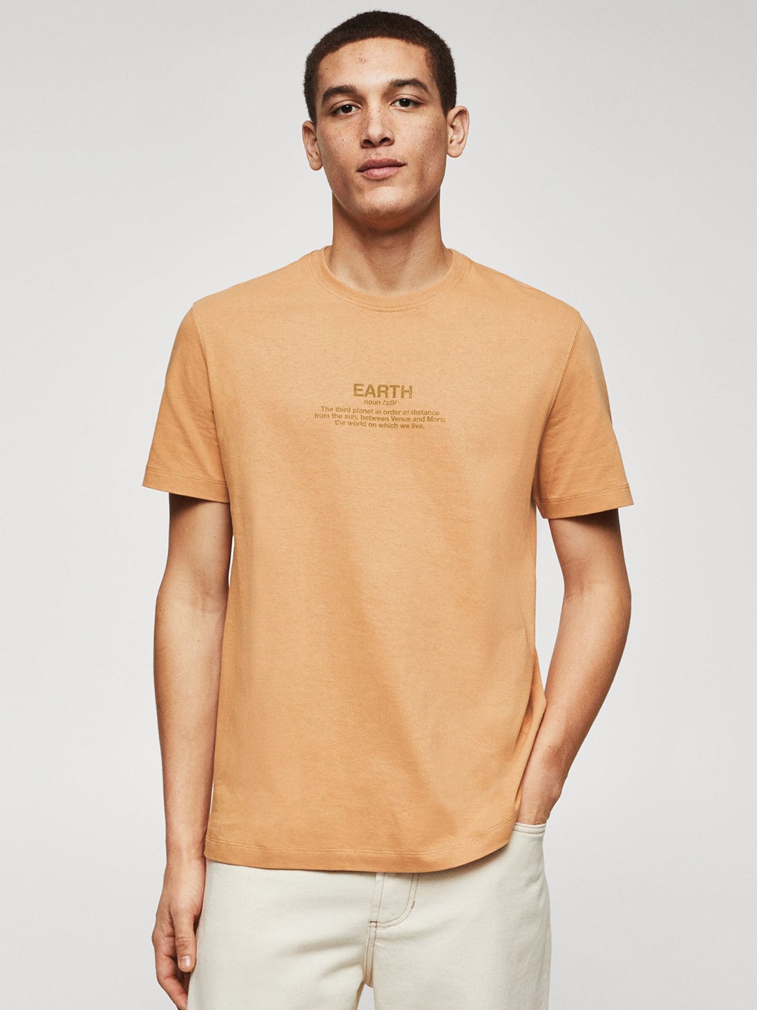 

MANGO MAN Printed Pure Cotton Relaxed T-shirt, Khaki