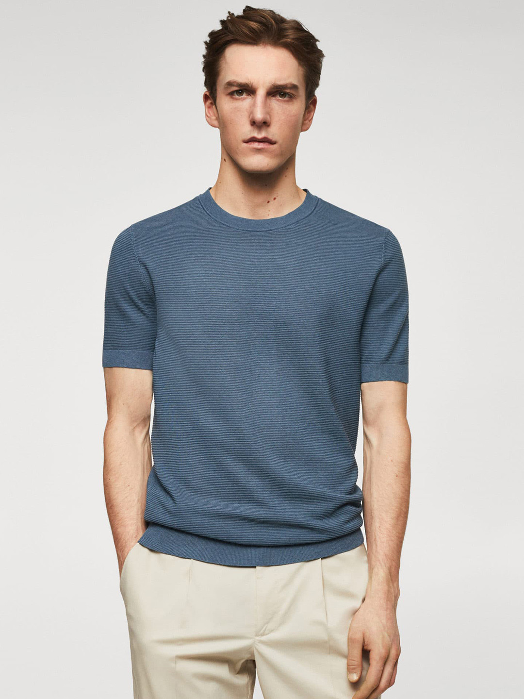 

MANGO MAN Striped T-shirt, Blue