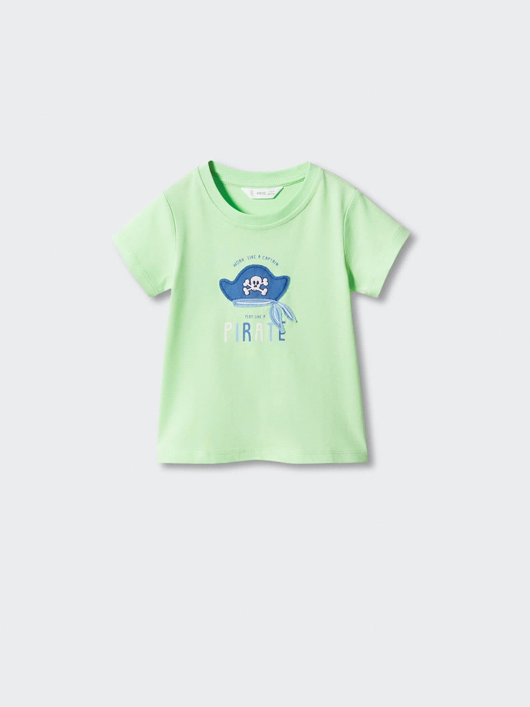 

Mango Kids Boys Pure Cotton Typography Print Applique Detail T-shirt, Green