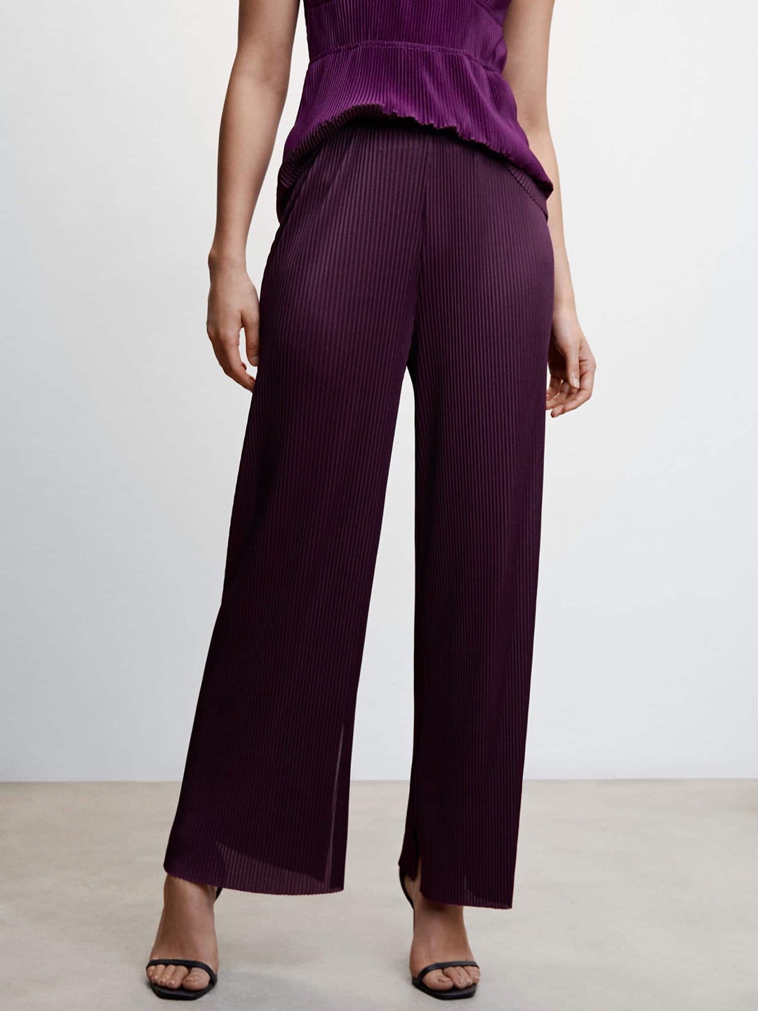 

MANGO Women Pleated Trousers, Purple