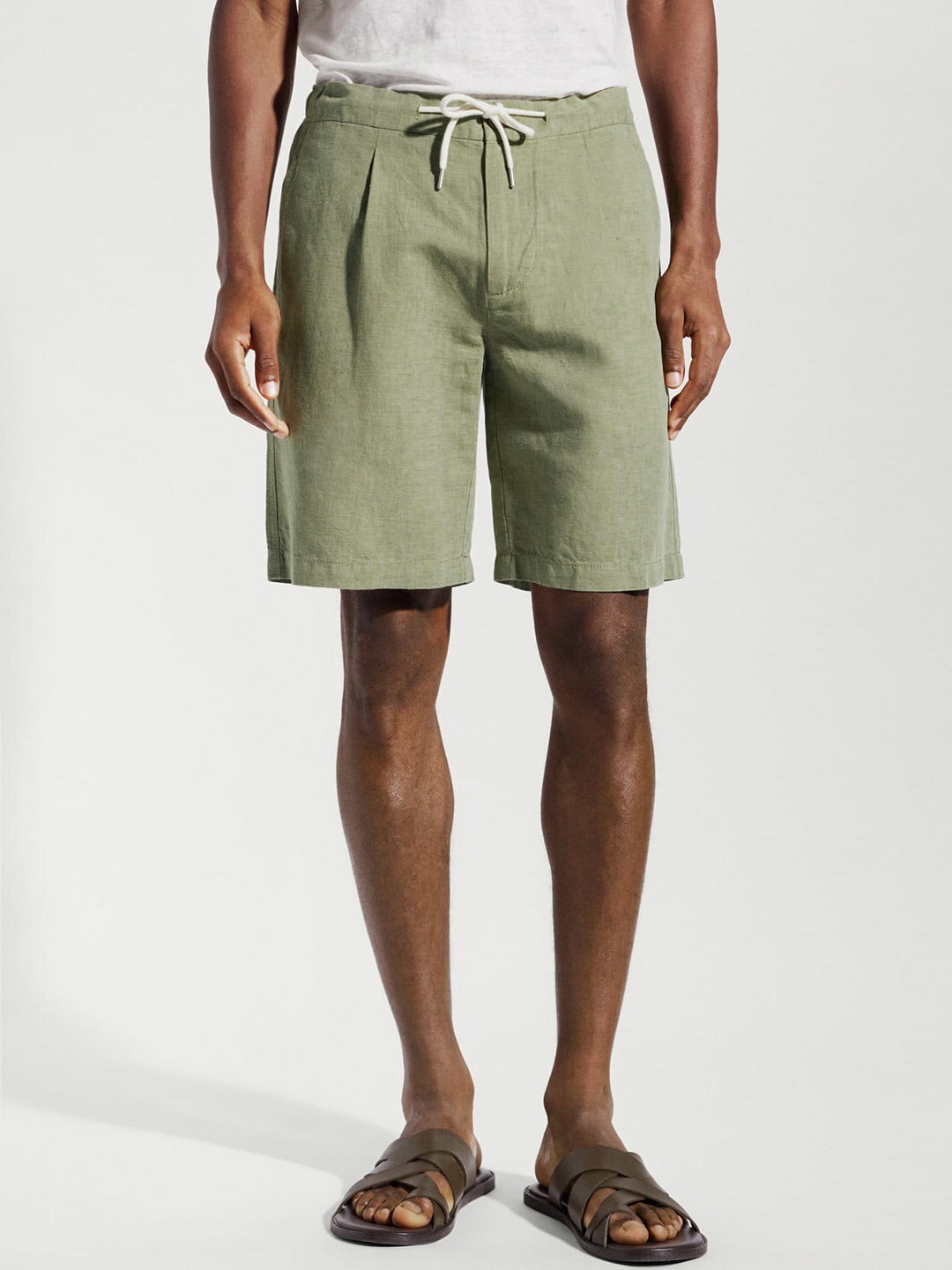 

MANGO MAN Slim Fit Linen Cotton Shorts, Olive