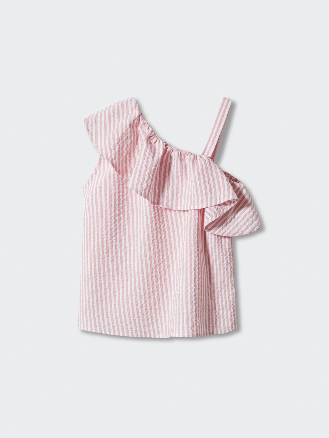 

Mango Kids Kids Striped One Shoulder Ruffles Top, Pink