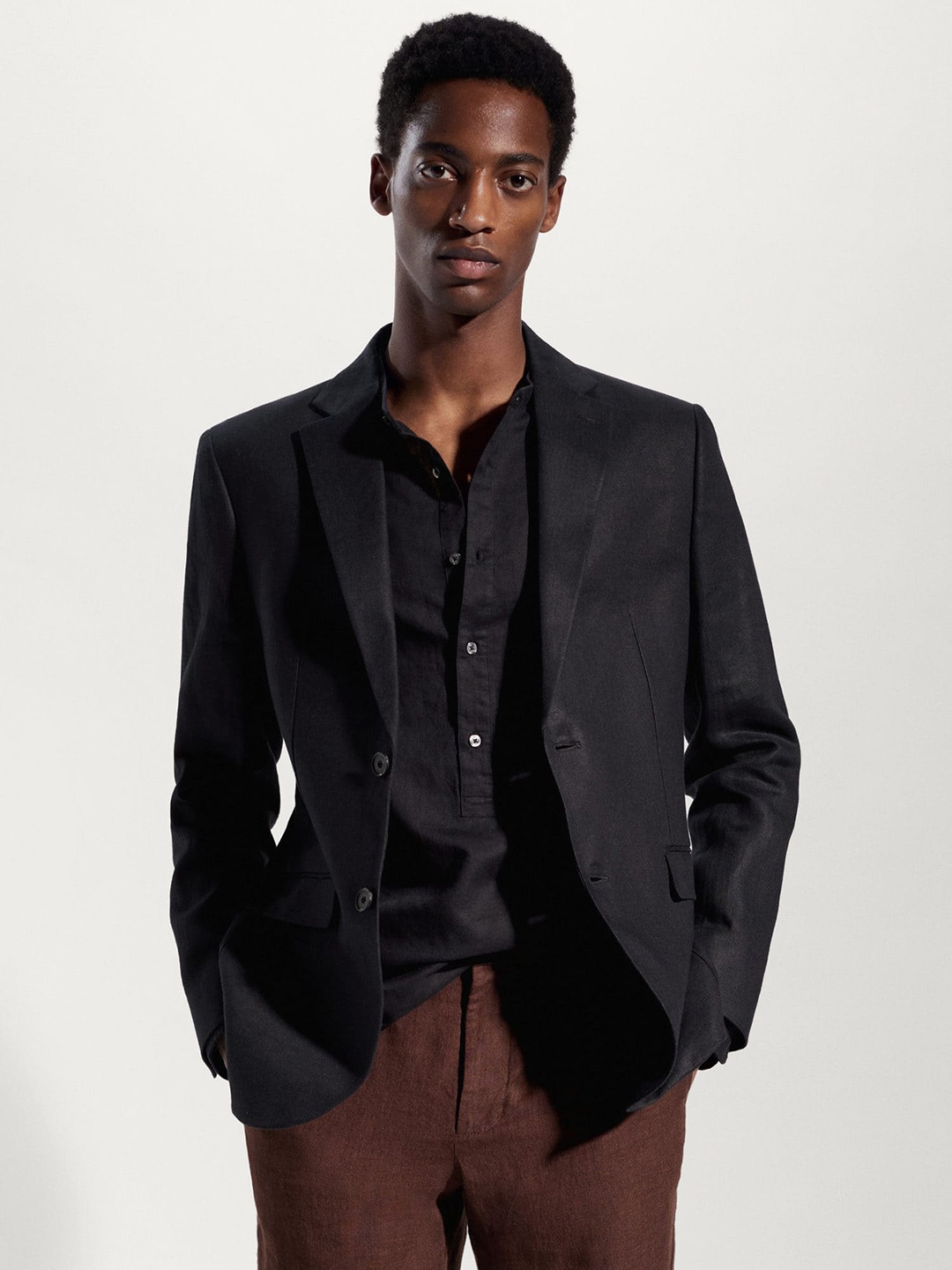 

MANGO MAN Pure Linen Slim Fit Single-Breasted Blazer, Black
