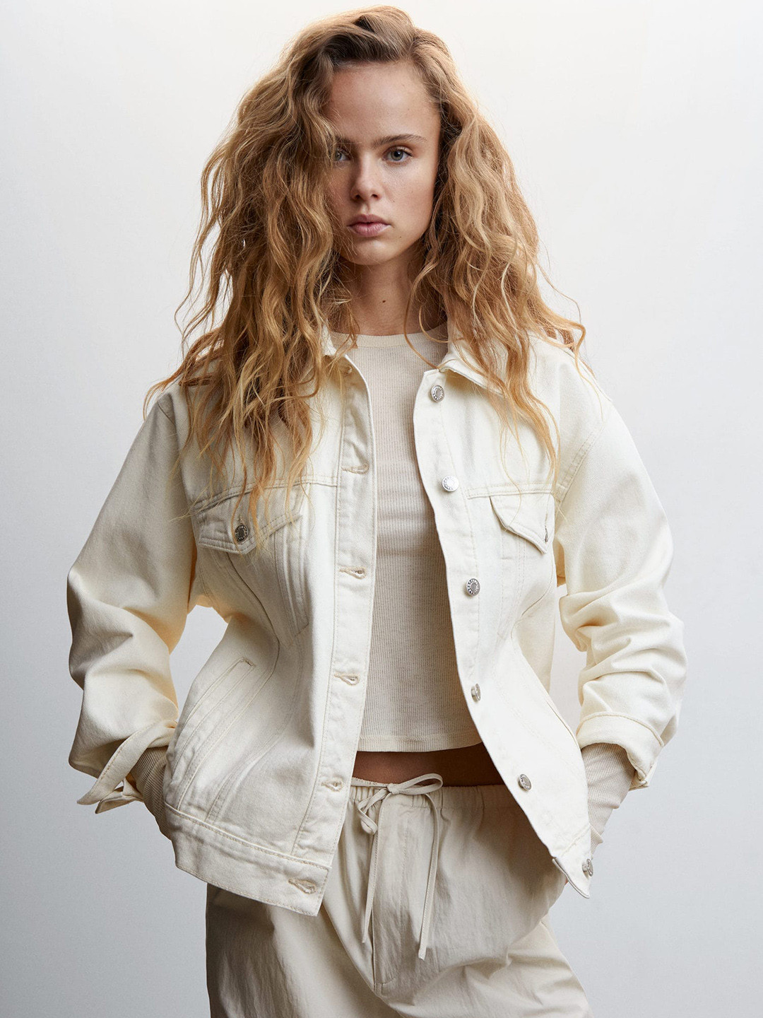 

MANGO Pure Cotton Oversize Denim Jacket, Off white