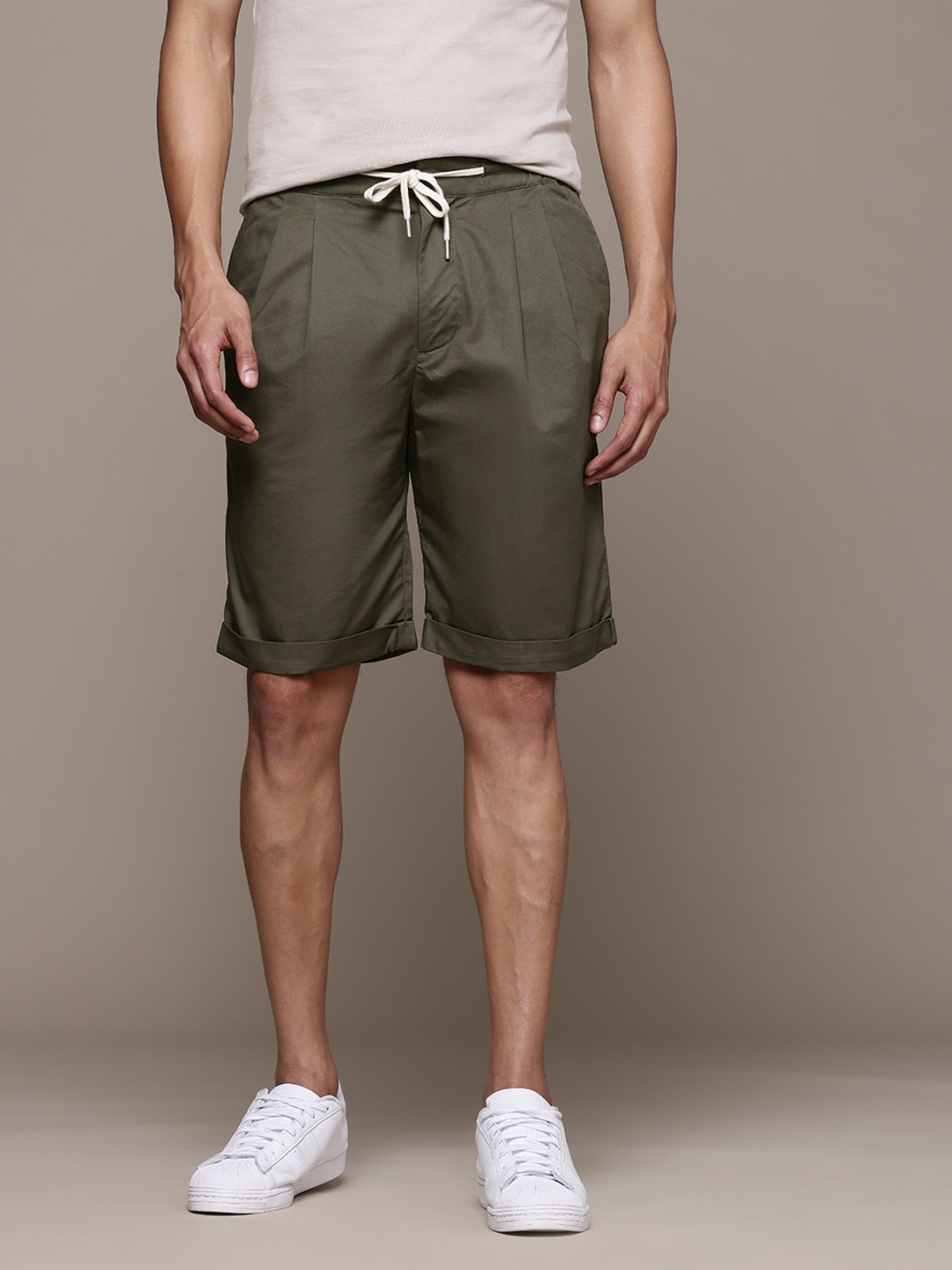 

MANGO MAN Pleated Bermuda Shorts, Olive