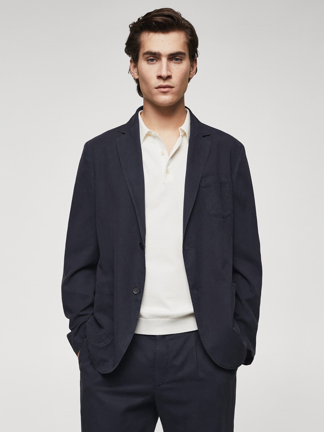 

MANGO MAN Slim Fit Single-Breasted Blazer, Navy blue