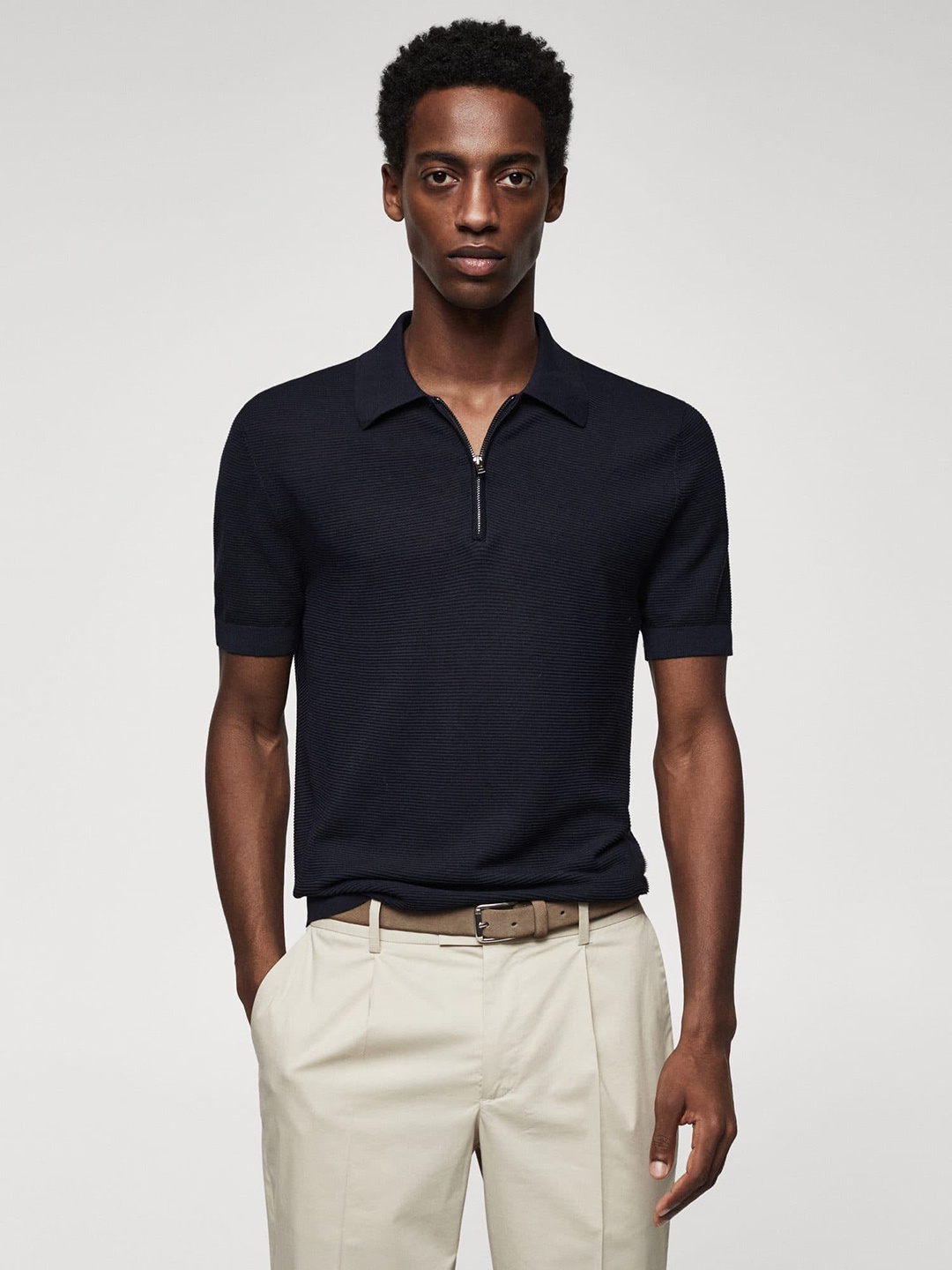 

MANGO MAN Polo Collar Sustainable T-shirt, Navy blue