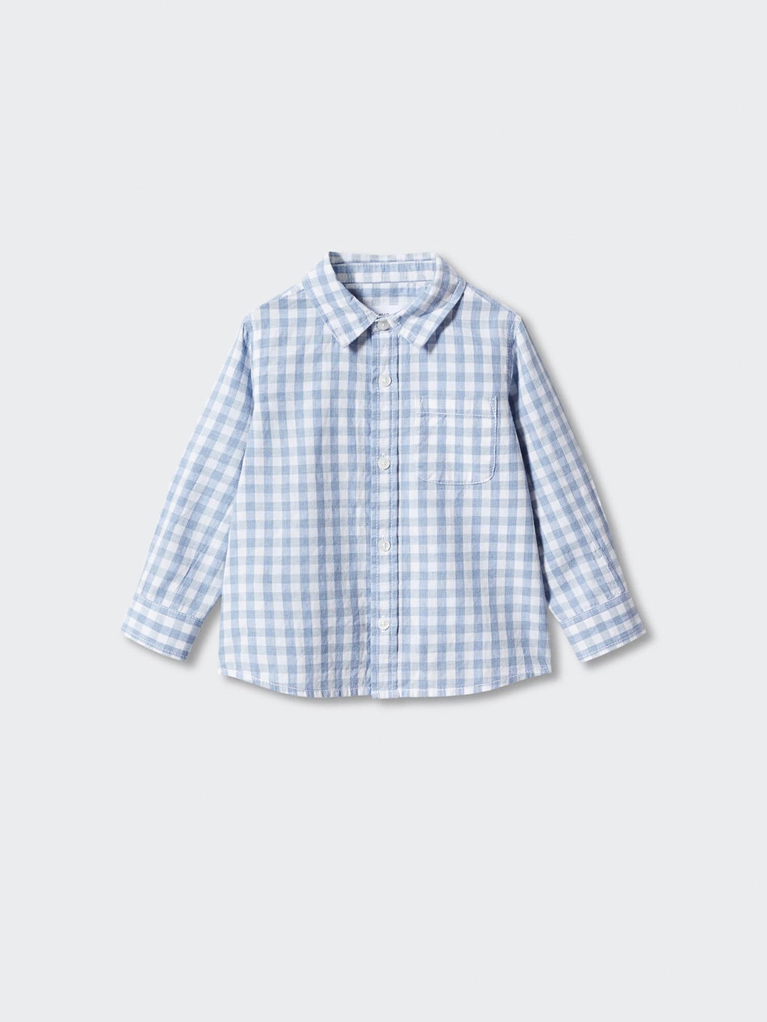

Mango Kids Boys Gingham Checked Pure Cotton Regular Fit Casual Shirt, Blue