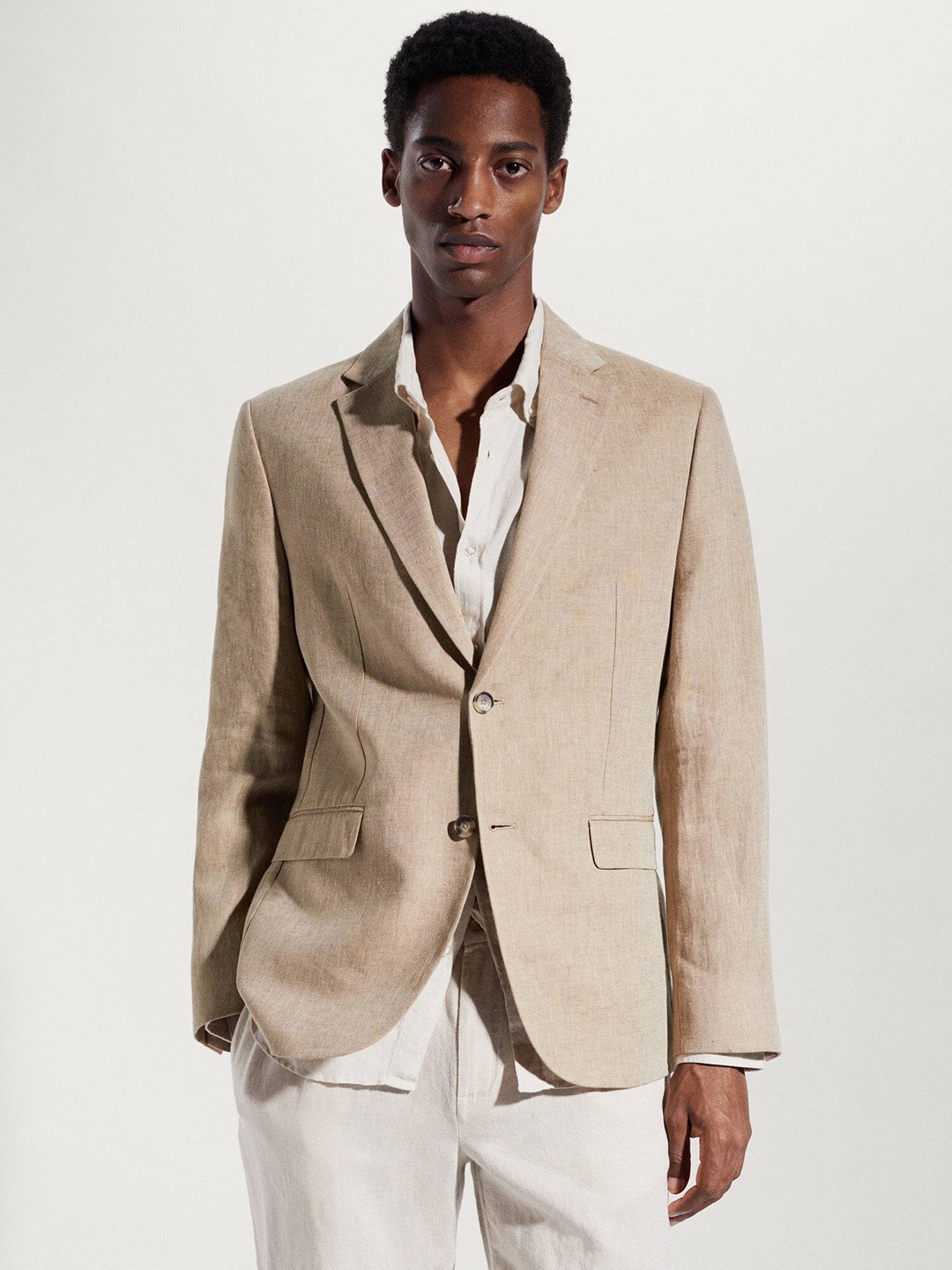 

MANGO MAN Pure Linen Slim Fit Single-Breasted Blazer, Beige