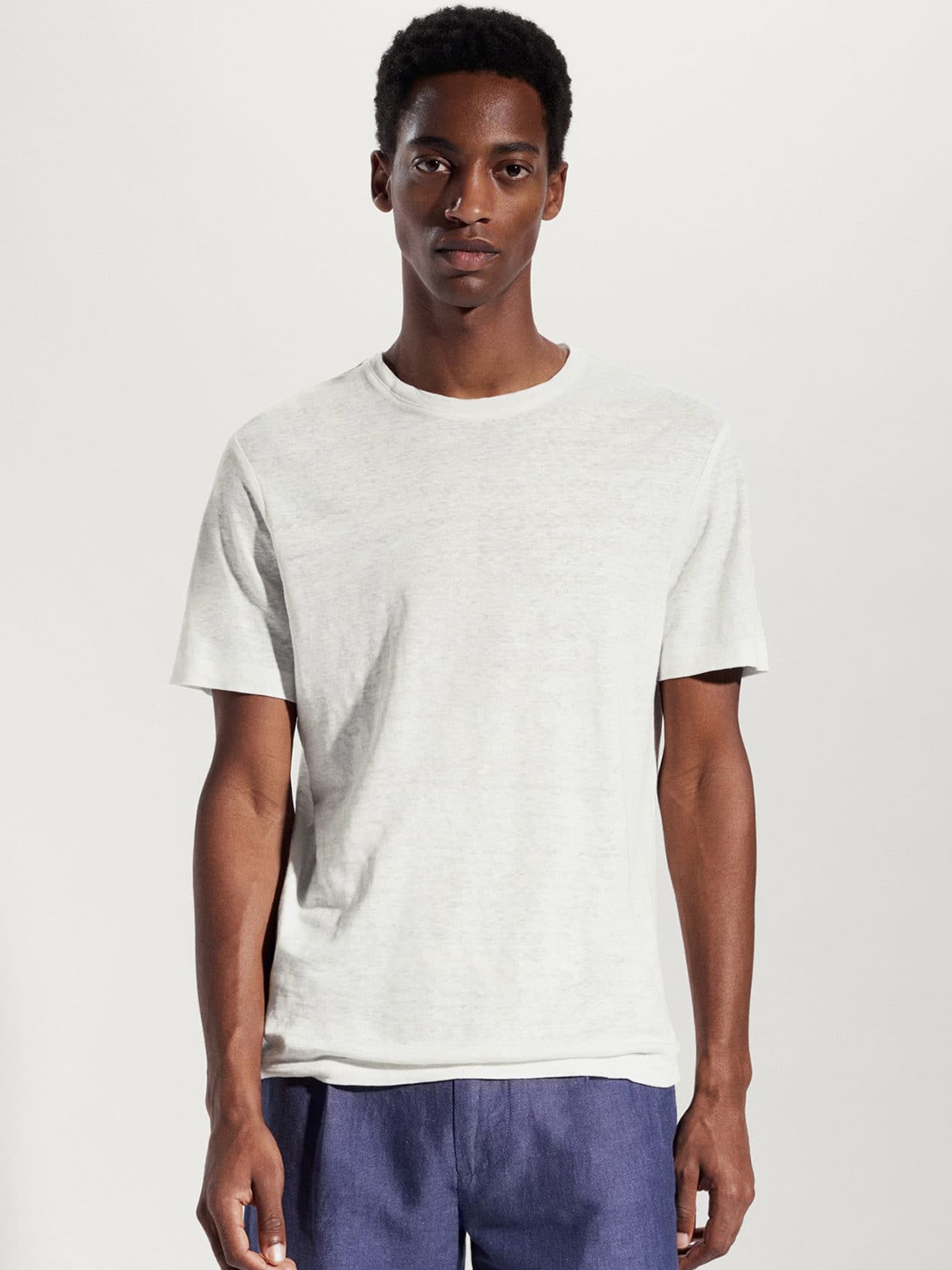 

MANGO MAN Linen Slim Fit T-shirt, Off white