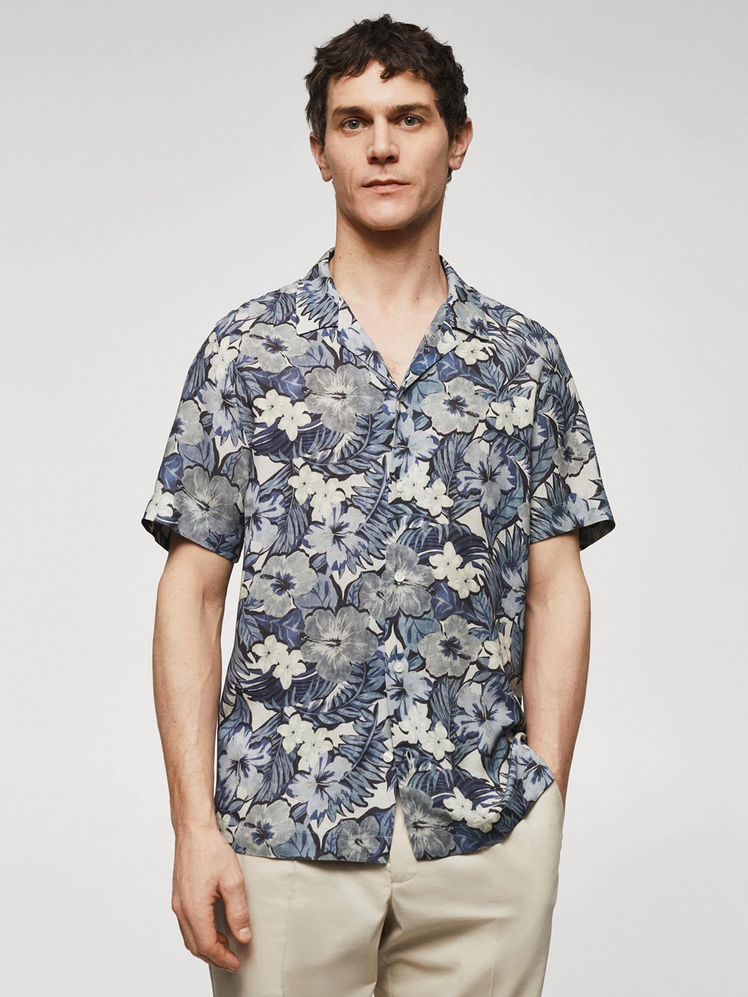 

MANGO MAN Floral Printed Casual Shirt, Blue
