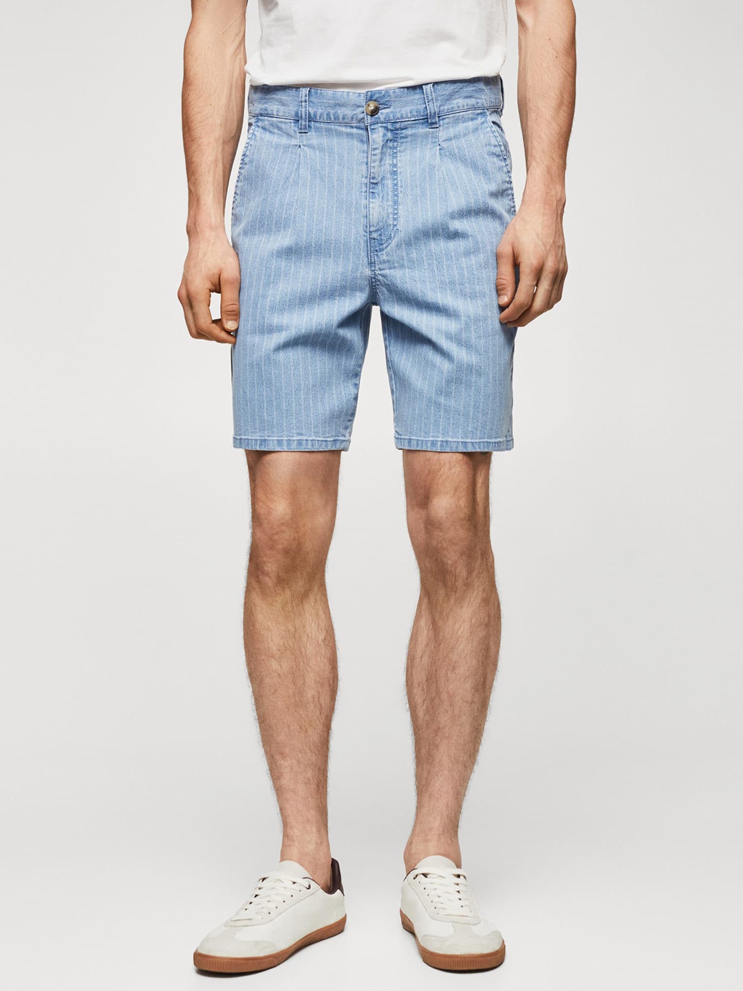 

MANGO MAN Striped Slim Fit Denim Shorts, Blue