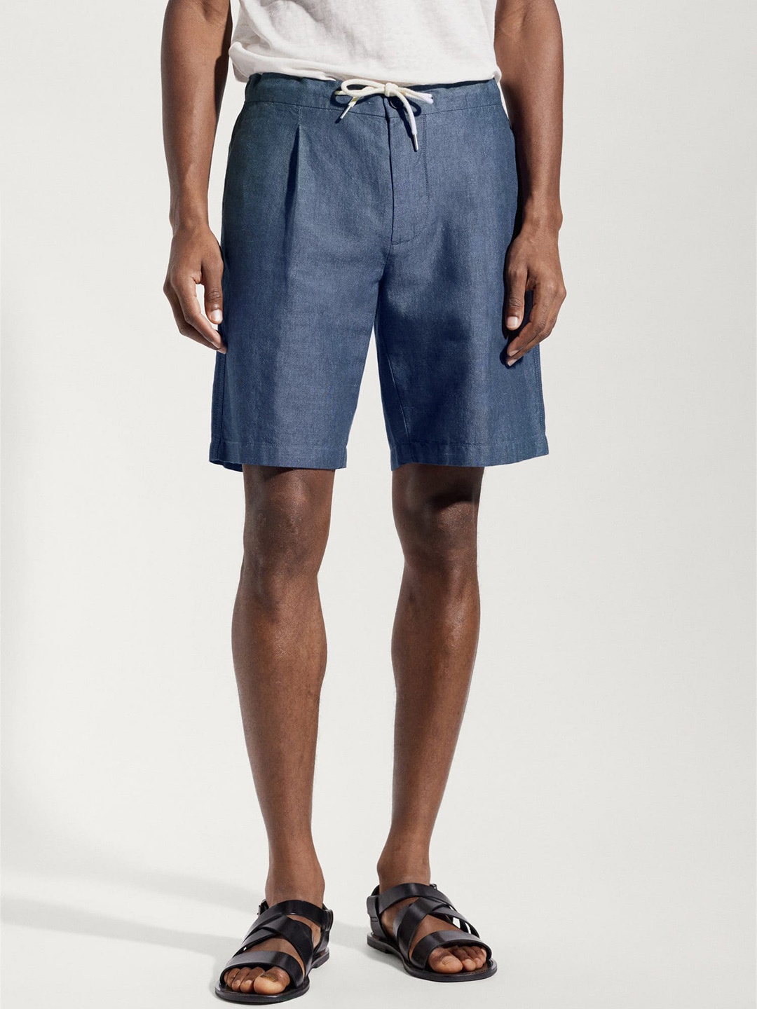 

MANGO MAN Slim Fit Linen Cotton Bermuda Shorts, Blue