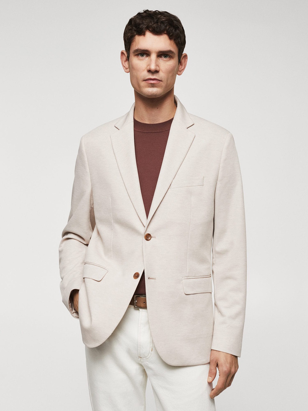 

MANGO MAN Slim Fit Single-Breasted Blazer, Beige