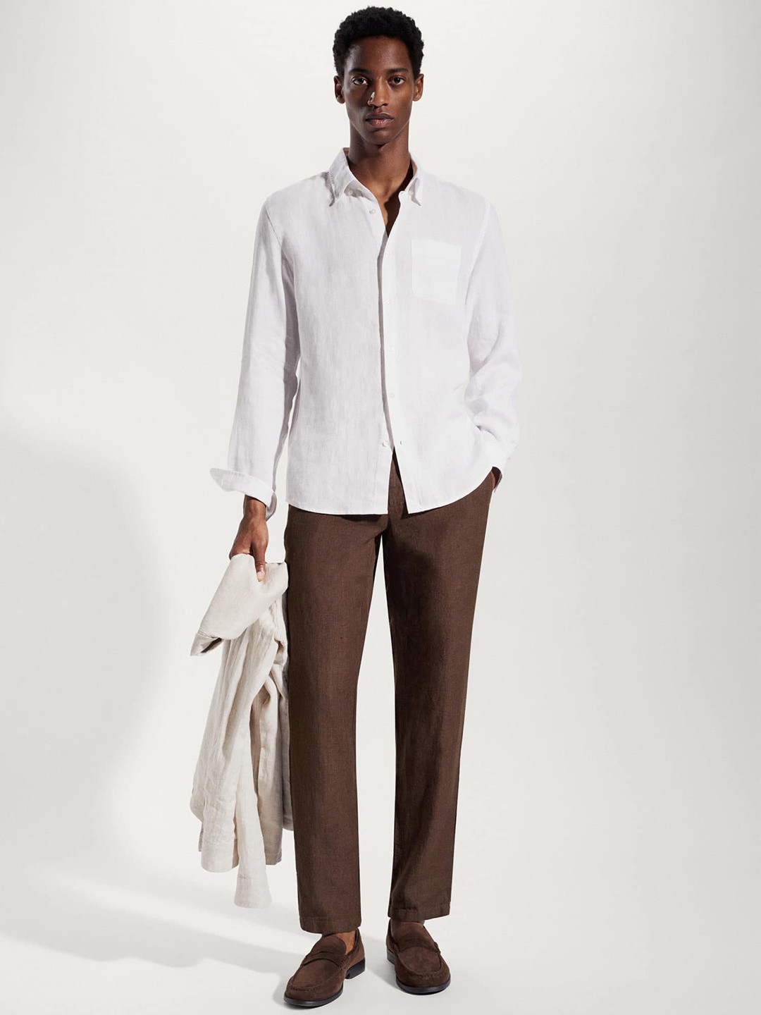 

MANGO MAN Pure Linen Slim Fit Sustainable Trousers, Brown