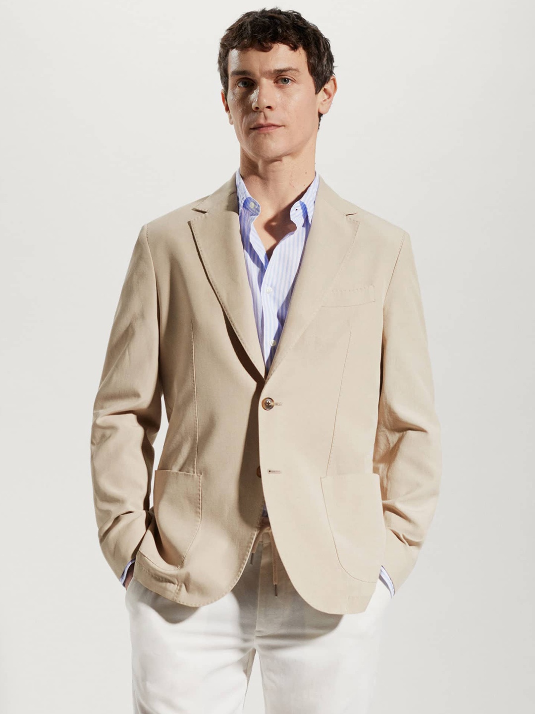 

MANGO MAN Slim Fit Single-Breasted Blazer, Beige